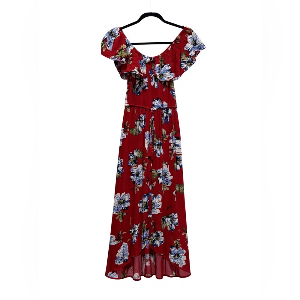 Floral Off-or on Shoulder Red Dress size s used  high low dress